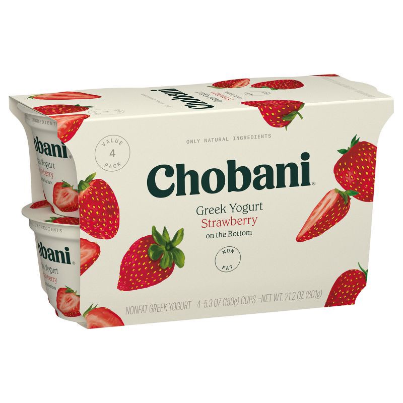 slide 2 of 7, Chobani Strawberry on the Bottom Nonfat Greek Yogurt - 11g Protein 4ct/5.3oz Cups, 11 gram, 4 ct, 5.3 oz