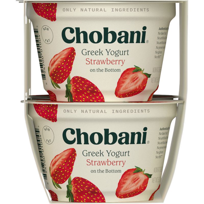slide 3 of 7, Chobani Strawberry on the Bottom Nonfat Greek Yogurt - 11g Protein 4ct/5.3oz Cups, 11 gram, 4 ct, 5.3 oz