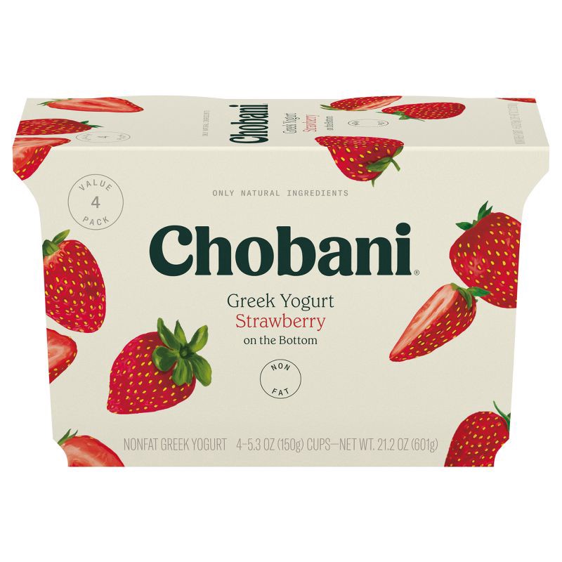 slide 1 of 7, Chobani Strawberry on the Bottom Nonfat Greek Yogurt - 4ct/5.3oz Cups, 4 ct; 5.3 oz