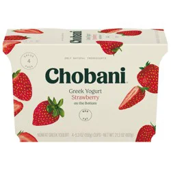 Chobani Strawberry on the Bottom Nonfat Greek Yogurt - 11g Protein 4ct/5.3oz Cups