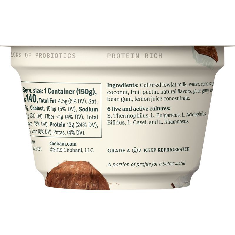 slide 3 of 8, Chobani Coconut Blended Low Fat Greek Yogurt - 12g Protein 5.3oz, 12 gram, 5.3 oz