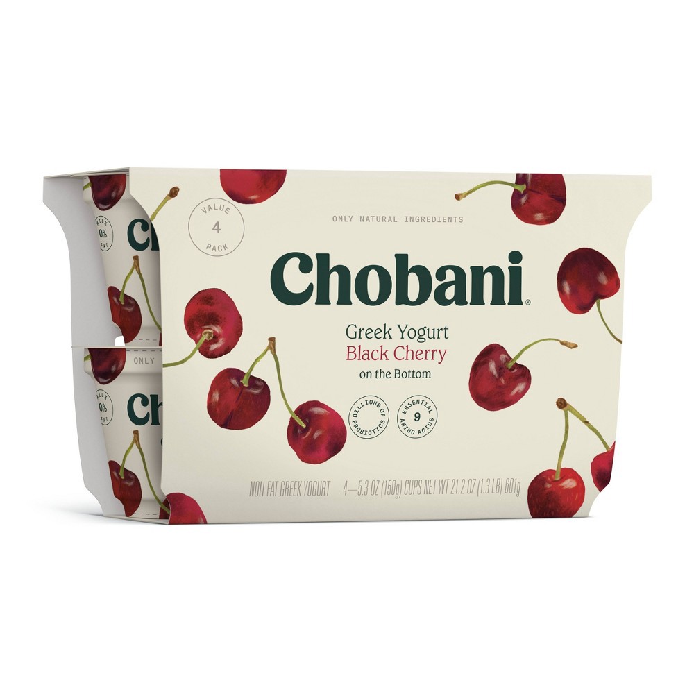 Chobani Black Cherry on The Bottom Non-Fat Greek Yogurt 4 ct; 5.3 oz ...