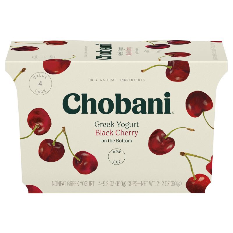 slide 1 of 6, Chobani Black Cherry on the Bottom Nonfat Greek Yogurt - 4ct/5.3oz Cups, 4 ct; 5.3 oz