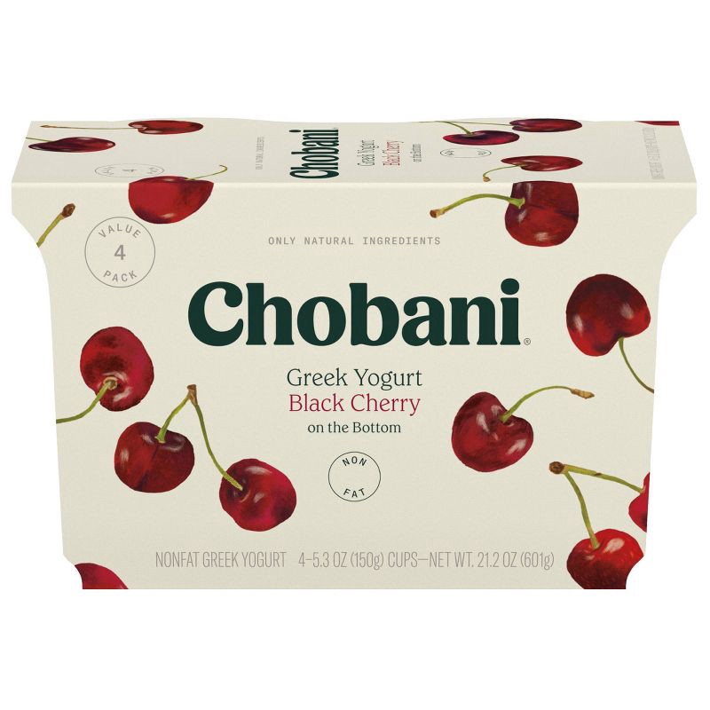 slide 1 of 6, Chobani Black Cherry on the Bottom Nonfat Greek Yogurt - 12g Protein 4ct/5.3oz Cups, 4 ct; 5.3 oz