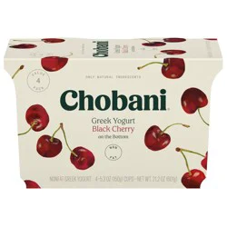 Chobani Black Cherry on the Bottom Nonfat Greek Yogurt - 12g Protein 4ct/5.3oz Cups