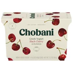 Chobani Black Cherry on the Bottom Nonfat Greek Yogurt - 12g Protein 4ct/5.3oz Cups