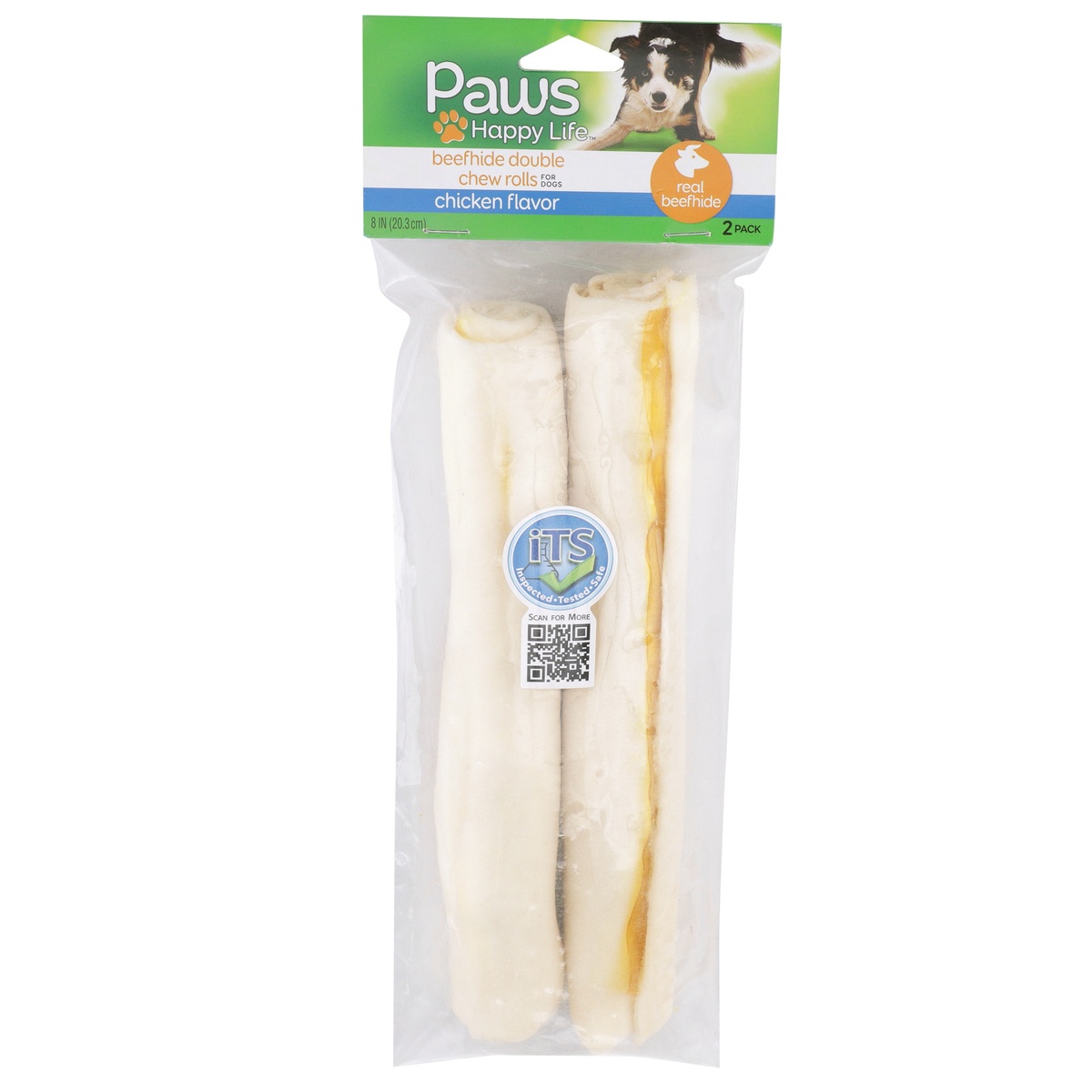 slide 1 of 1, Paws Happy Life Chicken Flavor Beefhide Double Chew Rolls For Dogs, 2 ct