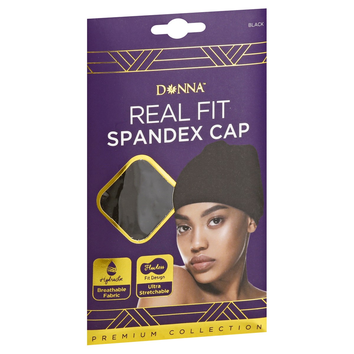 slide 4 of 10, Donna Premium Collection Real Fit Black Spandex Cap 1 ea, 1 ct