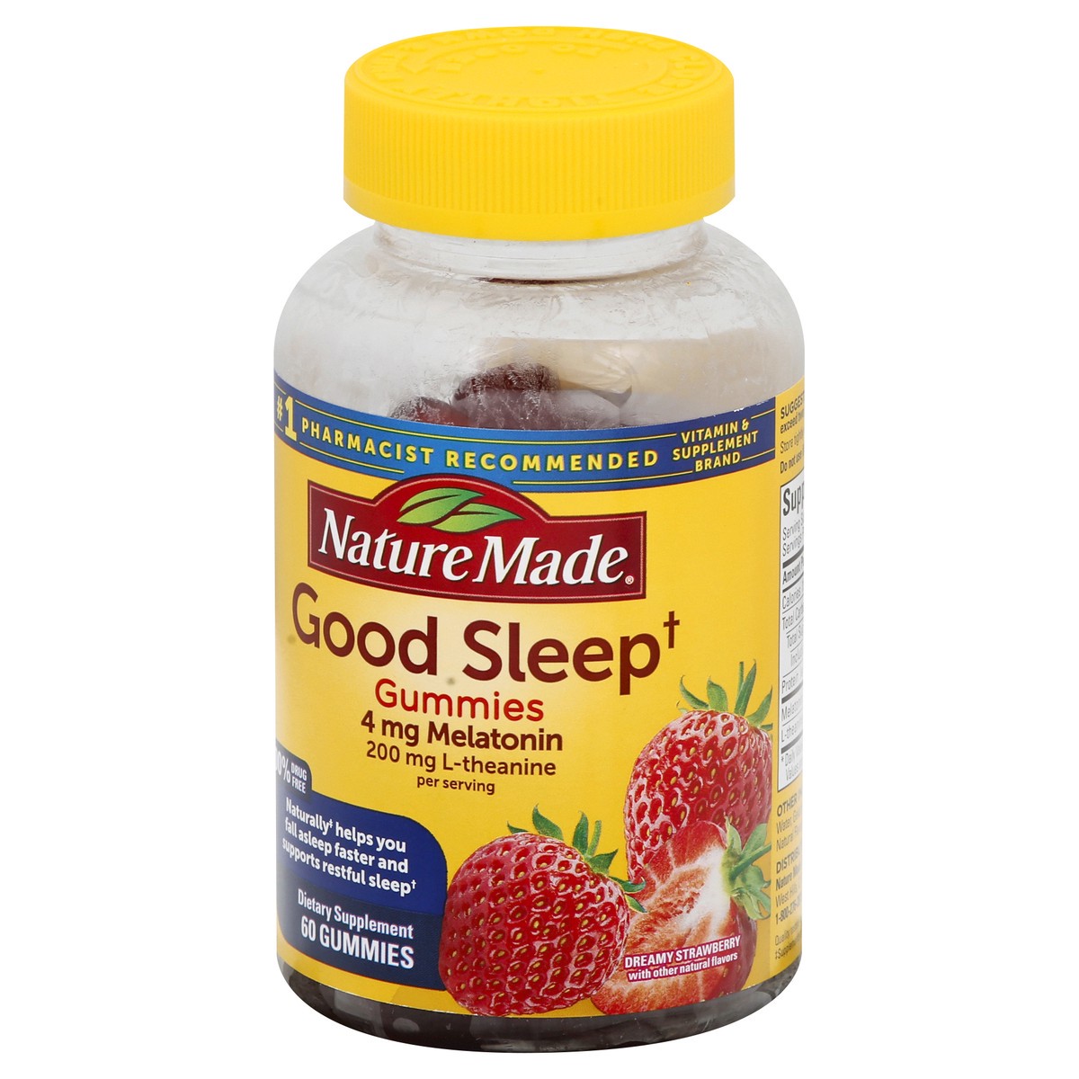 slide 8 of 9, Nature Made Good Sleep Gummies,  4 mg Melatonin + 200 mg L-theanine, 60 Count for Supporting Restful Sleep, 60 ct