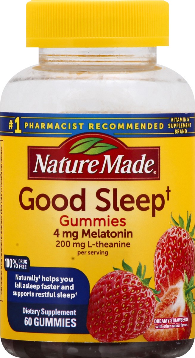 slide 9 of 9, Nature Made Good Sleep Gummies,  4 mg Melatonin + 200 mg L-theanine, 60 Count for Supporting Restful Sleep, 60 ct