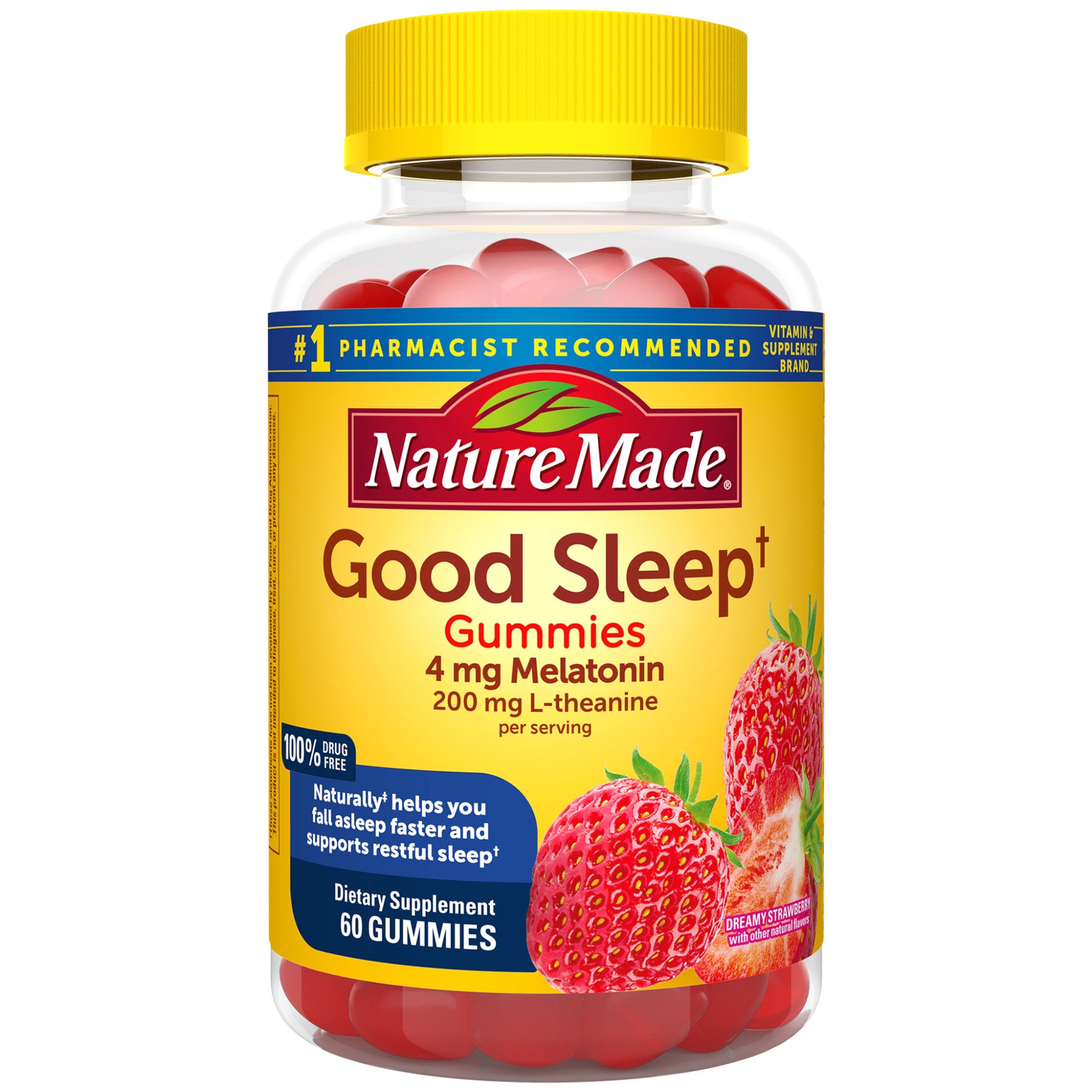slide 1 of 9, Nature Made Good Sleep Gummies,  4 mg Melatonin + 200 mg L-theanine, 60 Count for Supporting Restful Sleep, 60 ct