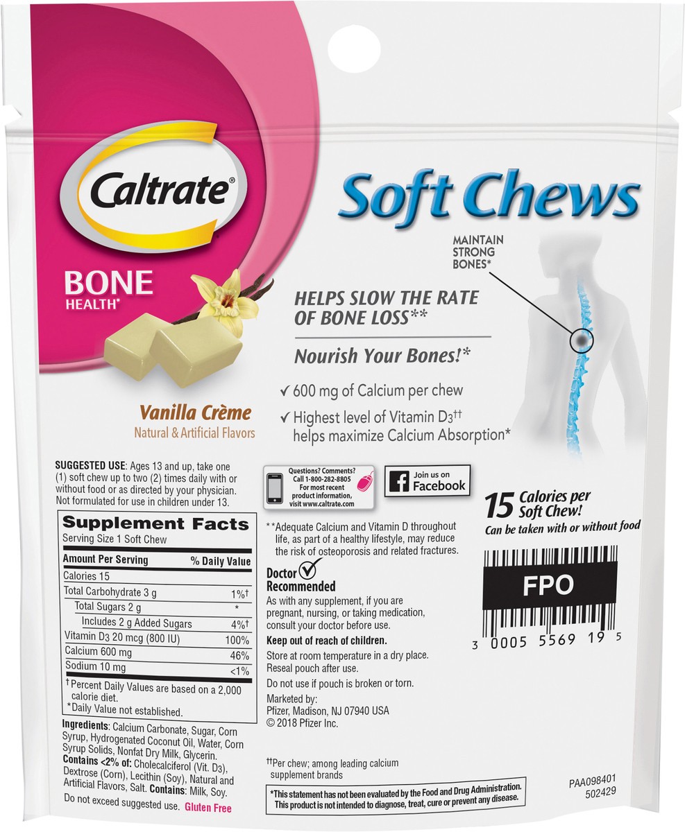 slide 3 of 7, Caltrate Soft Chews 600+D3 Calcium Vitamin D Supplement, Vanilla Creme - 60 Count, 60 ct