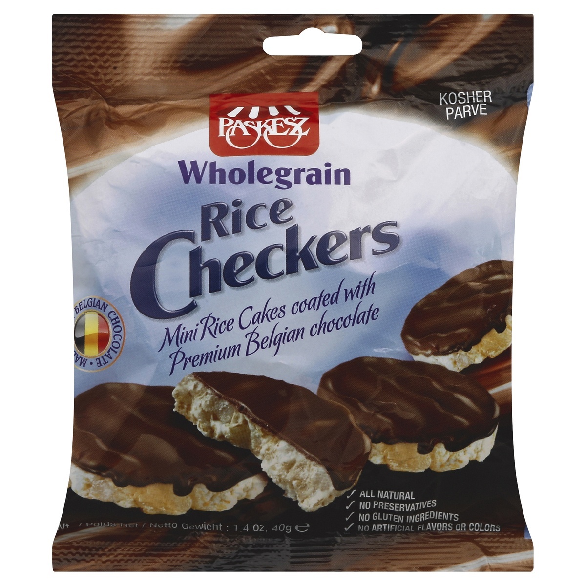 slide 1 of 1, Paskesz Chocolate Covered Rice Checkers, 1.4 oz