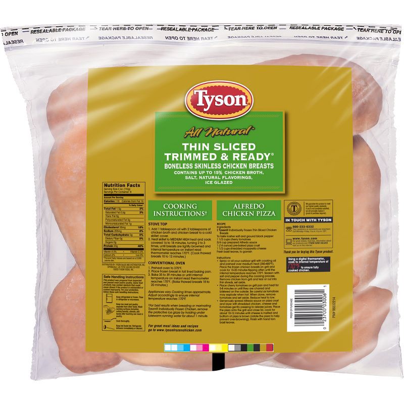 slide 2 of 4, Tyson Thin Sliced Trimmed & Ready Boneless & Skinless Chicken Breast - Frozen - 36oz, 36 oz