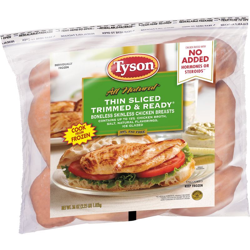 slide 3 of 4, Tyson Thin Sliced Trimmed & Ready Boneless & Skinless Chicken Breast - Frozen - 36oz, 36 oz