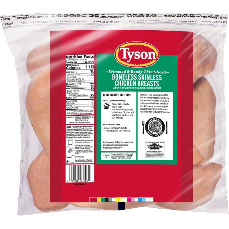 slide 8 of 8, Tyson Thin Sliced Trimmed & Ready Boneless & Skinless Chicken Breast - Frozen - 2.25lbs, 2.25 lb