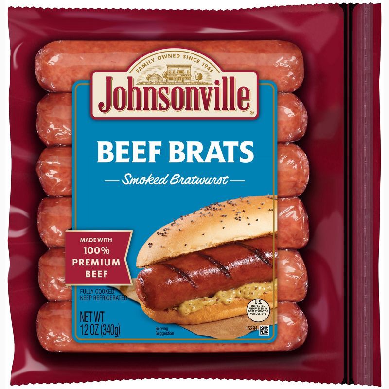 slide 1 of 7, Johnsonville Smoked Beef Bratwurst - 12oz, 12 oz