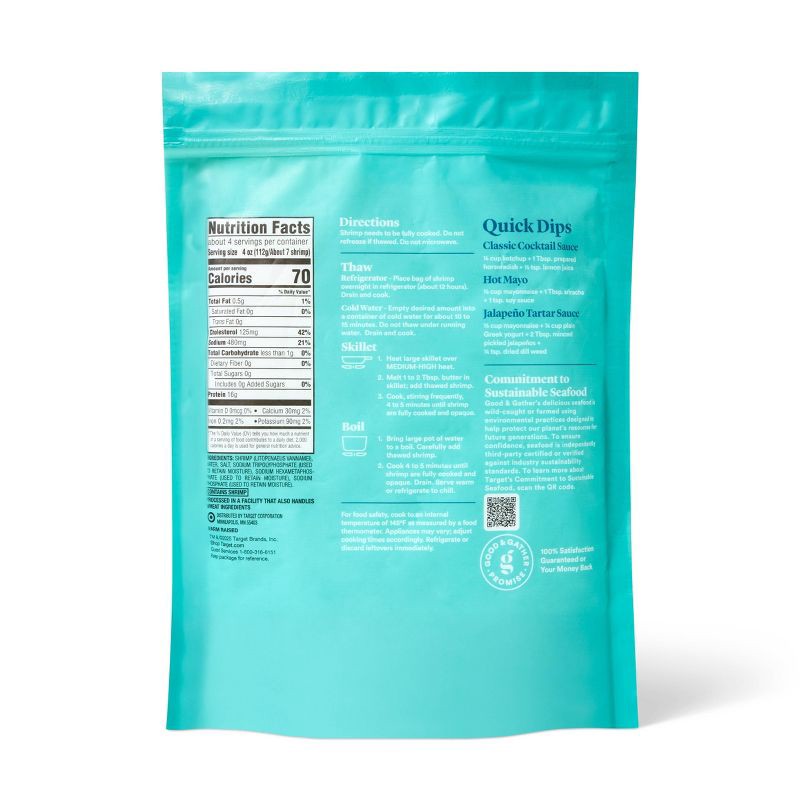 slide 2 of 4, Jumbo Tail On Peeled & Deveined Raw Shrimp - Frozen - 26-30ct per lb/16oz - Good & Gather™, 26 ct; 30 ct, 16 oz