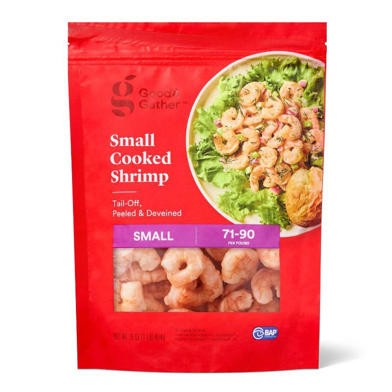 slide 1 of 6, Small Tail Off Peeled & Deveined Cooked Shrimp - Frozen - 71-90ct/16oz - Good & Gather™, 71 ct; 90 ct, 16 oz