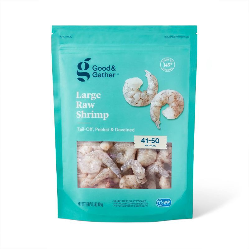 slide 1 of 4, Large Tail Off Peeled & Deveined Raw Shrimp - Frozen - 41-50ct per lb/16oz - Good & Gather™, 41 ct; 50 ct, 16 oz