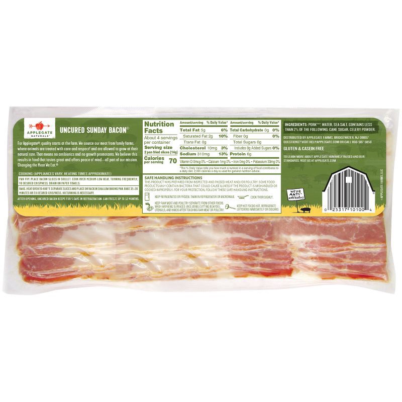 slide 2 of 5, Applegate Farms Applegate Natural Uncured Sunday Bacon - 8oz, 8 oz