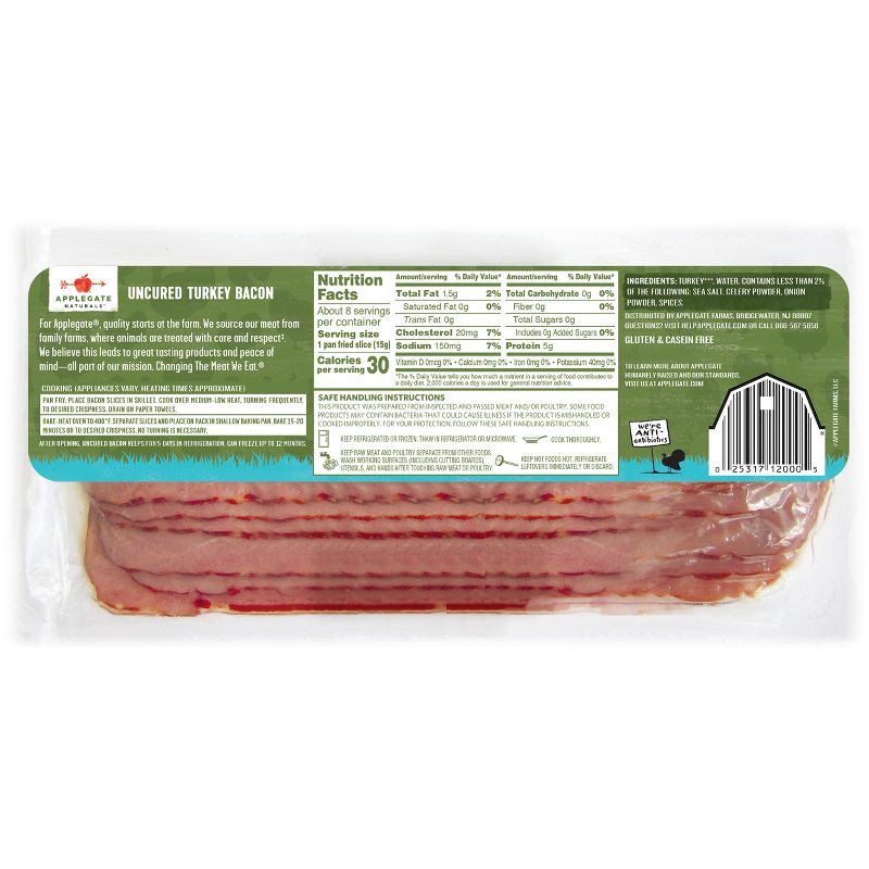 slide 2 of 6, Applegate Farms Applegate Natural Hickory Smoked Uncured Turkey Bacon - 8oz, 8 oz
