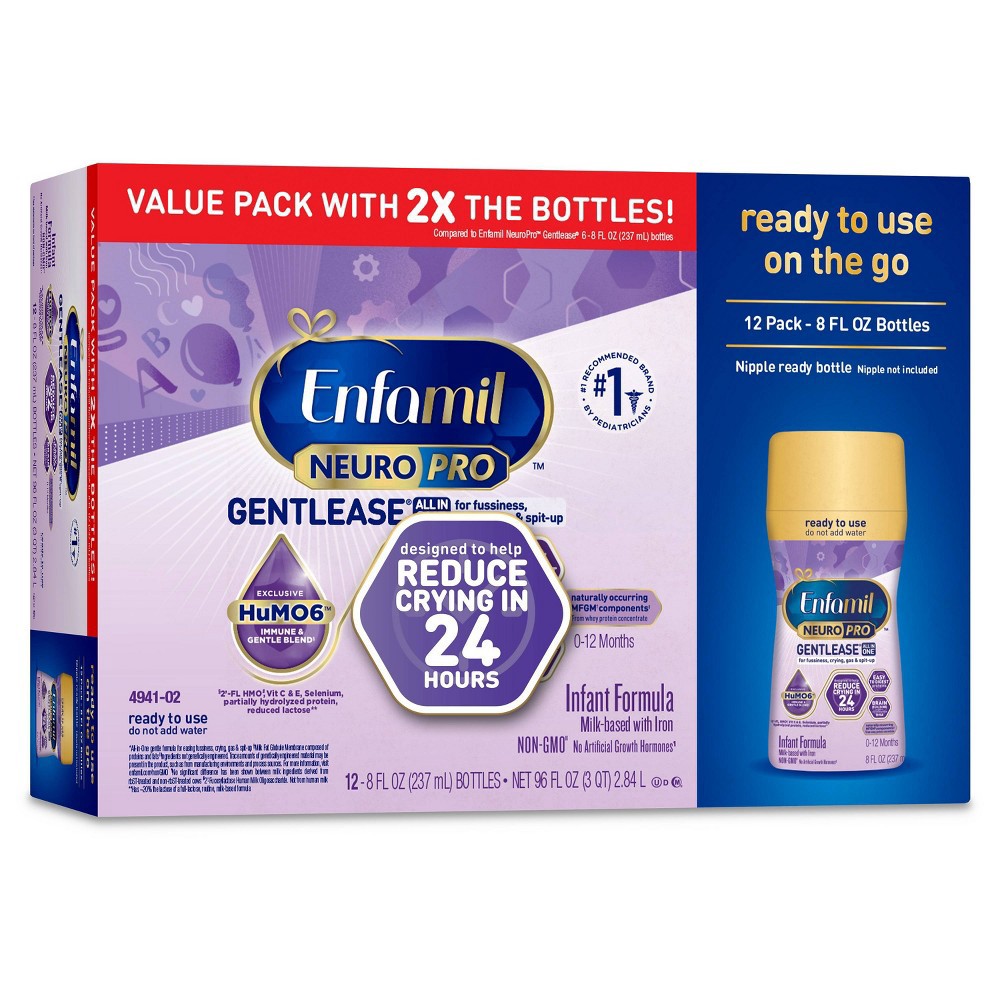 slide 11 of 11, Enfamil Gentlease NeuroPro Ready to Feed Infant Formula Bottles - 8 fl oz Each/12ct, 12 ct; 8 fl oz