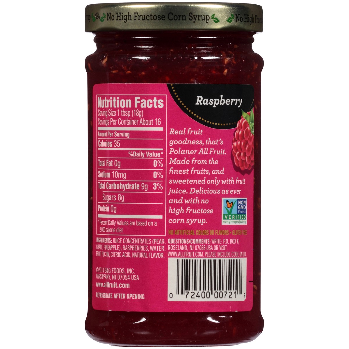 slide 2 of 7, Polaner All Fruit Gluten Free Raspberry Spreadable Fruit, Raspberry Fruit Spread, 10 OZ, 10 oz