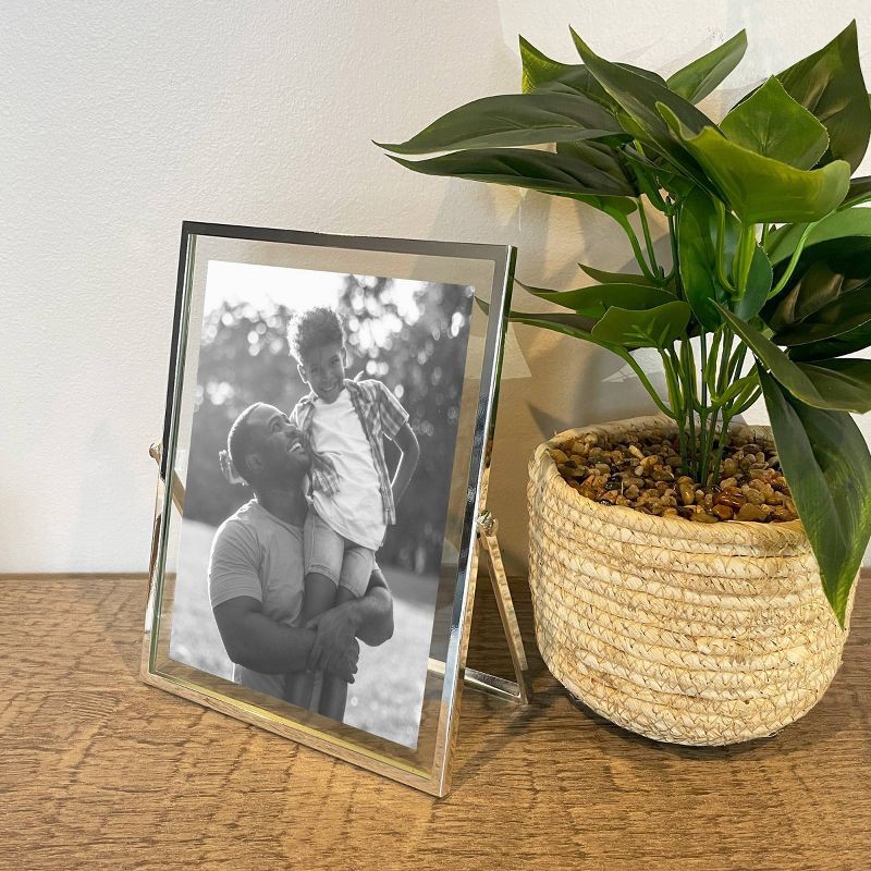 slide 6 of 6, 5" x 7" Addison Frame Silver - Threshold™: Sleek Metal, Glass, Easel Back, Tabletop Display, 1 ct