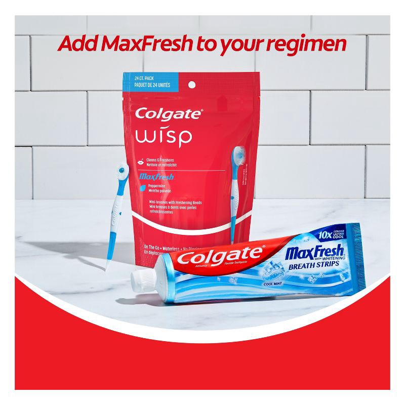 slide 7 of 7, Colgate Max Fresh Wisp Disposable Travel Toothbrushes - Mini - Peppermint - 24ct, 24 ct