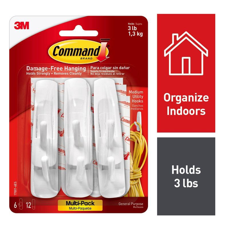 slide 2 of 11, Command Medium Utility Hook Value Pack, Damage Free Hanging of Christmas Decorations, 6 Hooks, 1 ct