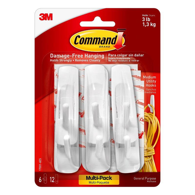 slide 1 of 11, Command Medium Utility Hook Value Pack, Damage Free Hanging of Christmas Decorations, 6 Hooks, 1 ct