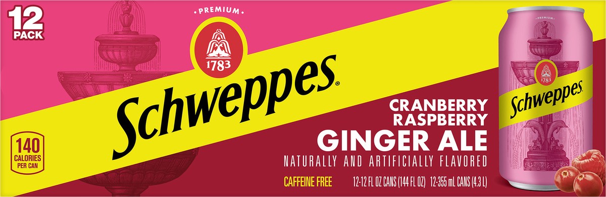 slide 11 of 11, Schweppes Cranberry Raspberry Ginger Ale Soda- 12 ct, 12 ct