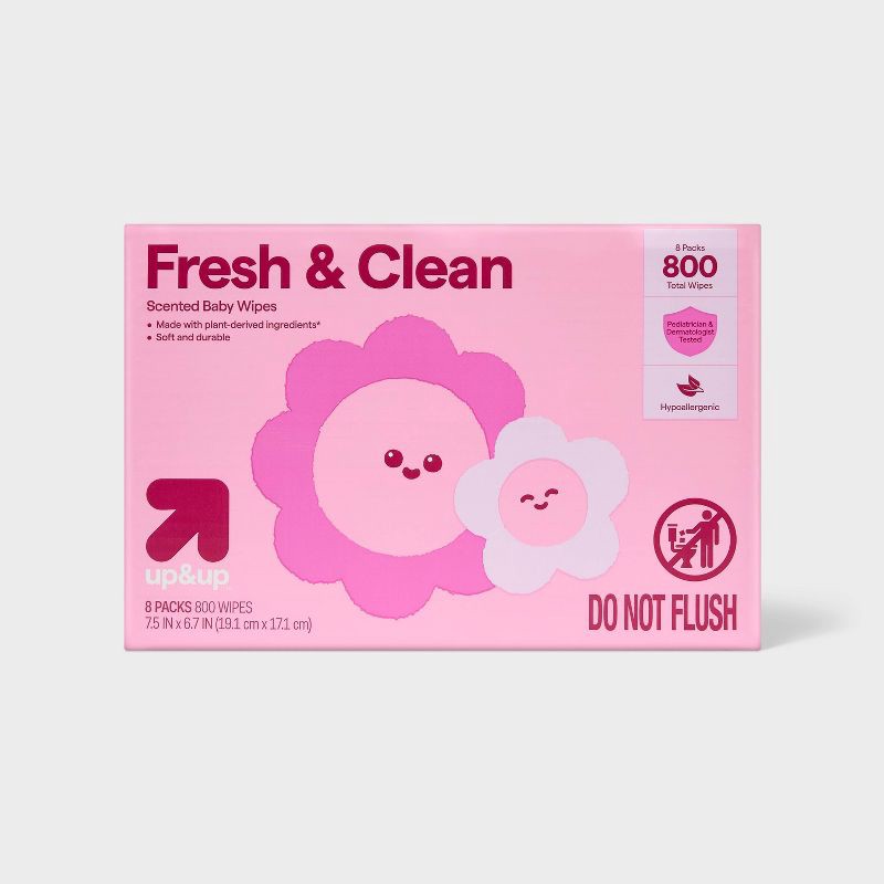 slide 1 of 8, Fresh & Clean Scented Baby Wipes - 8pk/800ct Total - up&up™, 8 ct, 800 ct