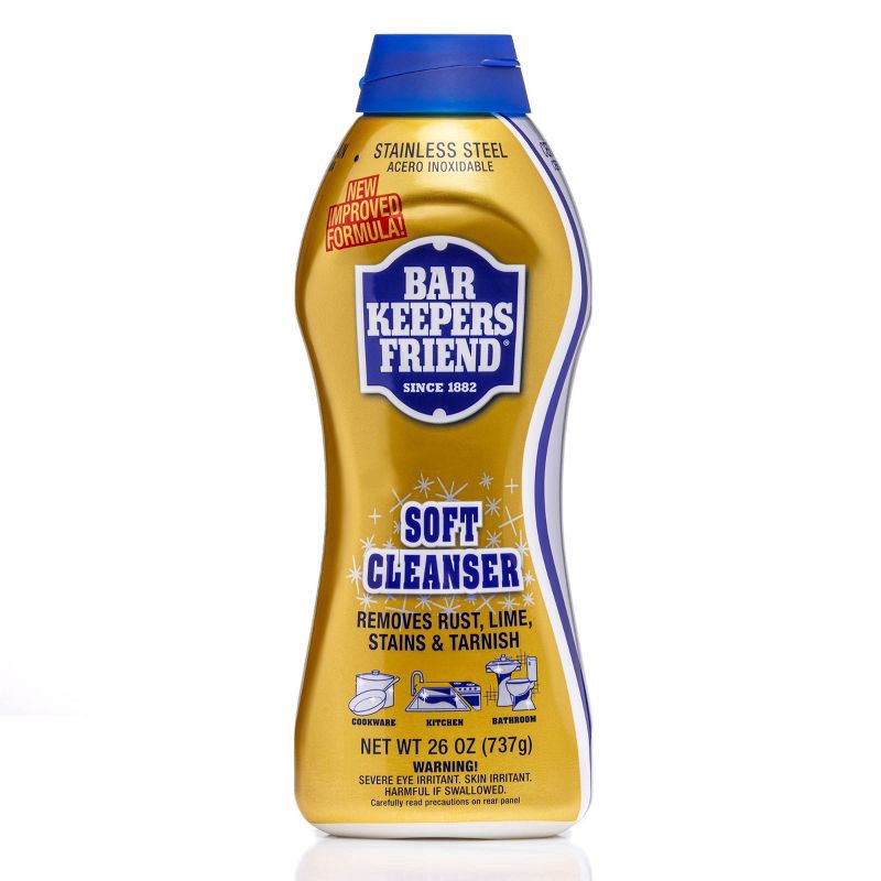 slide 1 of 10, Bar Keepers Friend Non Bleach Soft Cleanser, Multipurpose Household Cleanser & Polish for Kitchen, Bath, Cookware & Outdoors - 26oz, 26 oz