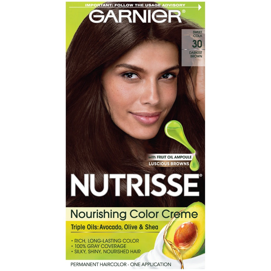 slide 2 of 8, Garnier Nourishing Permanent Hair Color Creme - 30 Darkest Brown, 1 ct