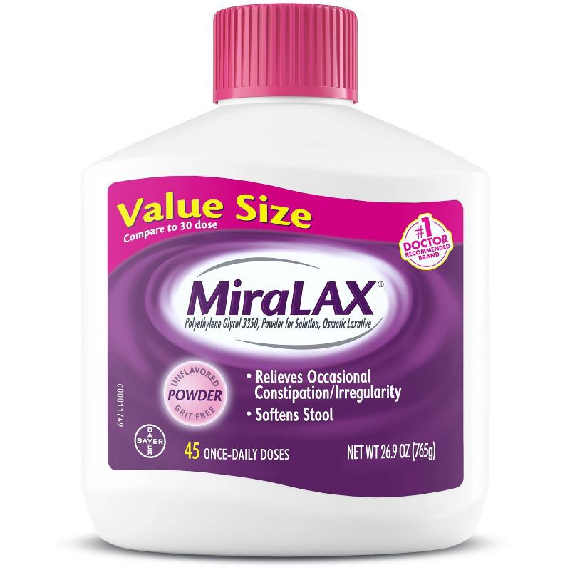 slide 1 of 5, Miralax Gentle Constipation Relief 45 Doses without Harsh Side Effects Osmotic Laxative Powder - 26.9oz, 26.9 oz