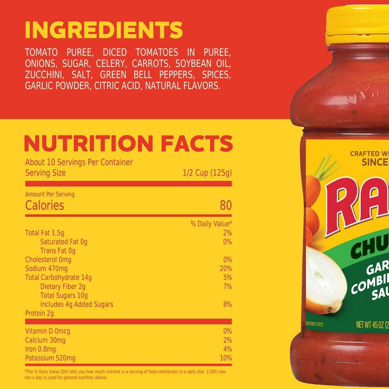 slide 7 of 8, Ragu Chunky Garden Combination Pasta Sauce - 45oz, 45 oz