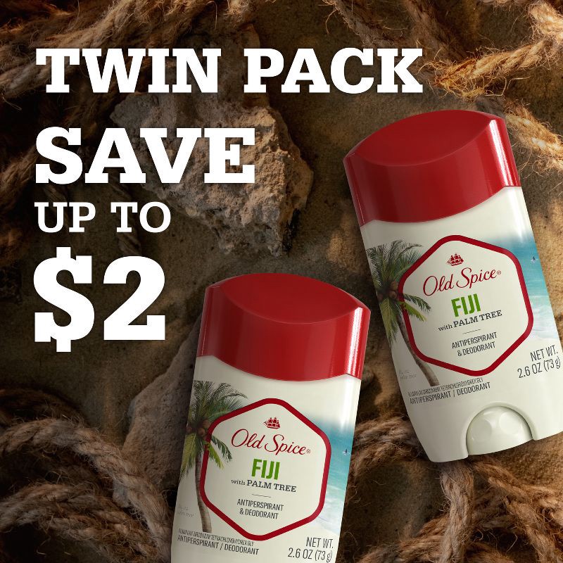 slide 9 of 11, Old Spice Men's Fiji with Palm Tree Antiperspirant & Deodorant - 2.6oz/2pk, 2 ct; 2.6 oz