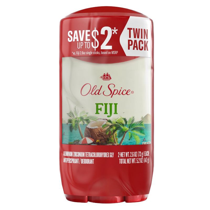 slide 10 of 11, Old Spice Men's Fiji with Palm Tree Antiperspirant & Deodorant - 2.6oz/2pk, 2 ct; 2.6 oz