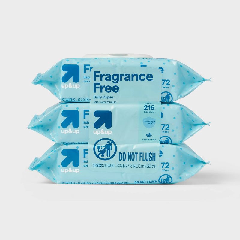 slide 1 of 7, Fragrance Free Baby Wipes Unscented 216ct - up&up™, 216 ct