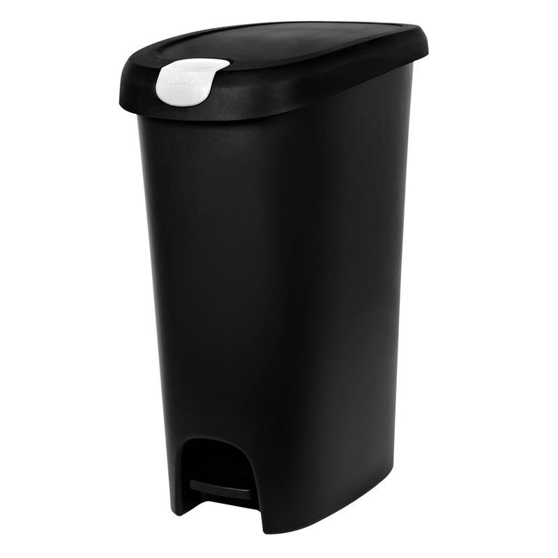 slide 1 of 6, Hefty 12.3gal Slim Step Trash Can with Locking Lid Black, 12.3 gal