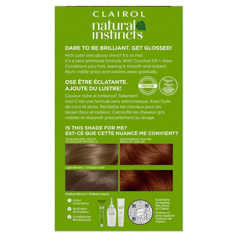 slide 2 of 8, Natural Instincts Clairol Demi-Permanent Hair Color Dye Cream Kit - 6R Light Auburn, Spiced Tea, 1 ct