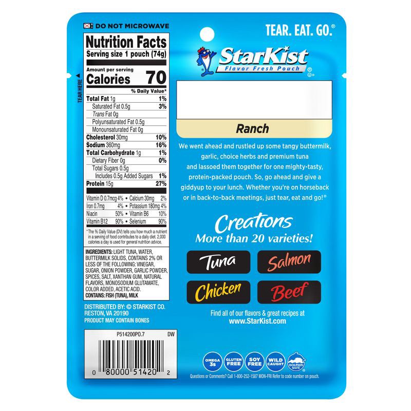 slide 2 of 5, StarKist Tuna Creations Ranch Pouch - 2.6oz, 2.6 oz