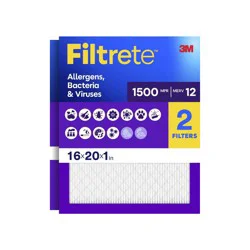 Filtrete 16x20x1 2pk Allergen Bacteria and Virus Air Filter 1500 MPR: MERV 12, Electrostatic, Furnace Filter, 3-Month Use