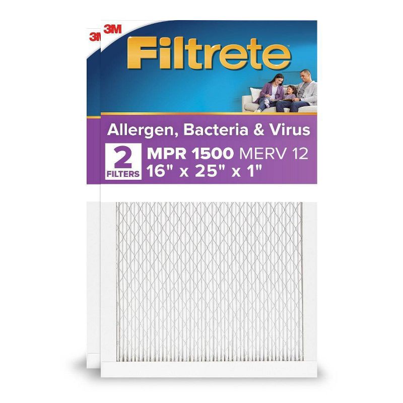 slide 1 of 11, Filtrete 16x25x1 2pk Allergen Bacteria and Virus Air Filter 1500 MPR: Furnace Filter, MERV 12, Electrostatic, 3-Month Use, 2 ct