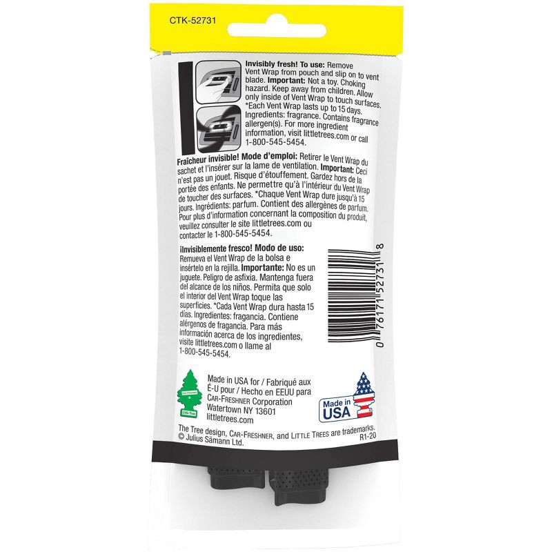 slide 2 of 4, Little Trees 4pk Vent Wrap Black Ice Air Fresheners: Car Freshener Vent Clips, Disposable, Scented, Non-Powered, 4 ct