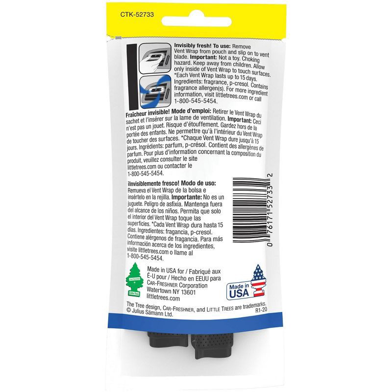 slide 2 of 4, Little Trees 4pk Vent Wrap New Car Scent Air Fresheners: Car Freshener Vent Clip, Disposable, Black, 2 Weeks Duration, 4 ct