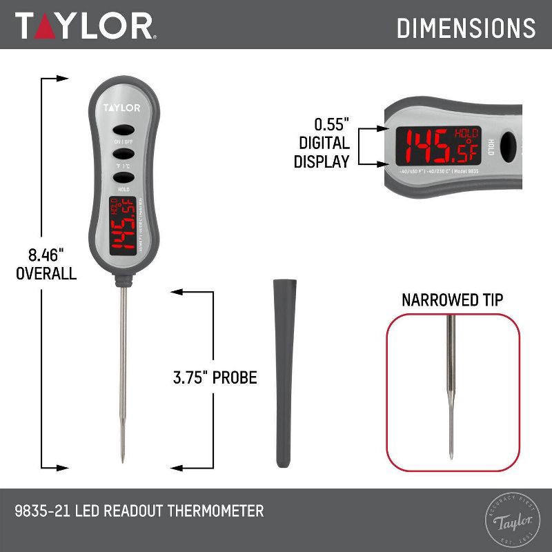 slide 4 of 5, Taylor Super-Brite LED Digital Pocket Kitchen Meat Cooking Thermometer, 1 ct