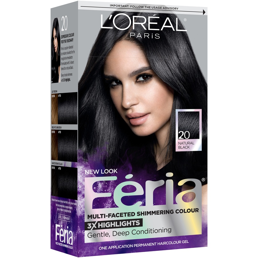 slide 3 of 8, L'Oréal Fería L'Oreal Paris Feria Multi-Faceted Shimmering Color - 6.3 fl oz - 20 Natural Black - 1 Kit, 1 ct